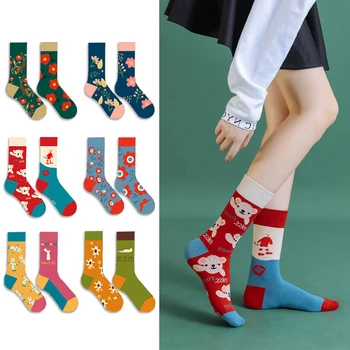 Nove Ženske Pamučne Čarape, Kreativna Čarape u stilu AB s Likovima iz Crtića za Žene, Slatka Čarape s Cvjetnim Uzorkom, Svakodnevne Ženske Čarape