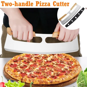 Nož za Pizzu s dvije ručke, Nož za Rezanje Pizze od Nehrđajućeg Čelika, Višenamjenski Kuhinjski Nož za Pizza Tijesto