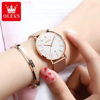 OLEVS satovi ženski rose gold barecelet najbolji brand luksuznih JAPAN Mehanizam Kvarcni ultra-tanki ženski sat Kalendar
