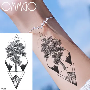 OMMGO Geometrijski Dijamant, Bor, Privremene Tetovaže, Naljepnice, Crni Trokut, Planina, Lažne Tetovaže, Vodootporan Tetovaže Na Ruci, Body art