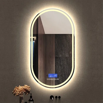 Ovalno led ogledalo za kupatilo s 3-rasvjetom u boji + Bluetooth + Inteligentna zaštita od zamagljivanja + Индукционное ogledalo za šminkanje s ljudskim tijelom Frameless ogledalo