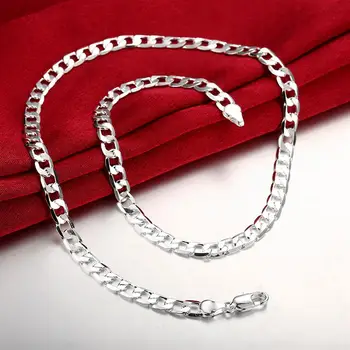 Ovjes Klasični 6 MM geometrijski lanac od 925 Sterling Srebra Ogrlice za Žene muški modni Nakit za Vjenčanje College Božićni Pokloni