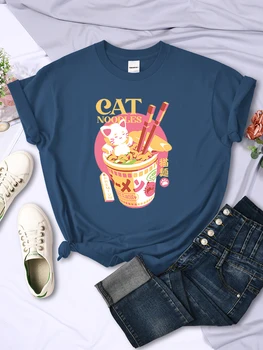 permium mačka moodles, Ženska t-Shirt s po cijeloj površini Kawai, Majice u hip-hop stilu Харадзюку, Modne Meke Majice, Prozračna Ulične Majice, Ženske
