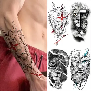 Podlaktica Lav Privremene Tetovaže Za Muškarce Žene Odrasle Križ Bog Samuraj Lažne Tetovaže Naljepnica Realno Pola Rukav Tetovaže Periva