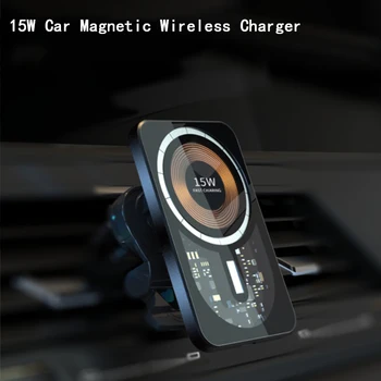 Pogodan Za Iphone Transparentno Auto Bežični Magnetski Nosač Za Punjenje 15 W Brzo Punjenje Kompatibilnog Magsafe Unutarnji Vidljiv