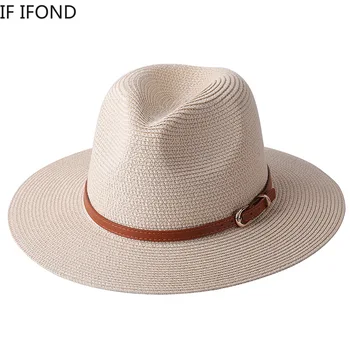 Proljeće-ljeto ženske svakodnevne Slamnati šešir sa širokim Poljima i Kopča na Remenu, Panama, Jazz Šešir, солнцезащитная Prozračna Plaža Kapu