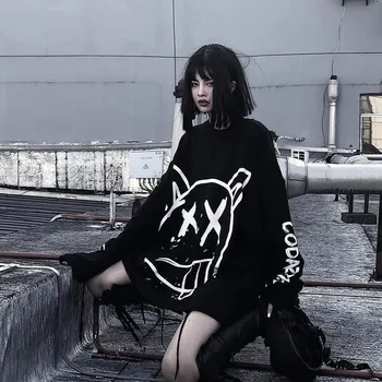 QWEEK Gotička t-Shirt s grafitima u stilu Харадзюку, 2021, Funky t-Shirt u Korejskom Stilu s Dugim Rukavima, hip-hop, punk, Vanjska Odjeća, Gotički Majice Za Djevojčice