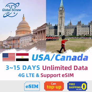 SAD-Kanada sim kartica Prepaid 1 ~ 15 Dana Podrška eSIM Neograničen podatkovni Roaming operatora 4G Za Putovanja