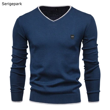 Serige Park 2021 Muški pletene pulover okruglog izreza na proljeće i zimu, Pulover, Pletene Majice Za Muške Odjeće, pamuk s V-izrez