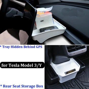 Skriven Iza ekrana GPS Ladica Za Pohranu Tesla Model Y 3 Organizator Stražnjeg Sjedala Kutija MLA Interijera Pribor Držač Za Telefon
