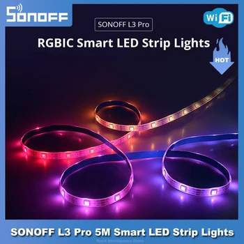 SONOFF L3 5 M WiFi Smart Led Trake s pozadinskim Osvjetljenjem RGBIC Svjetla eWeLink Upravljanje Led Traka Ples s Glazbenom Profilu za Alexa, Google Home
