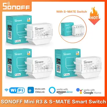 SONOFF MINIR3 16A WiFi Bluetooth Smart Switch sa S-MATE Bez Neutralne Linije Preko daljinskog upravljača eWeLink Za Alexa, Google Home Alice