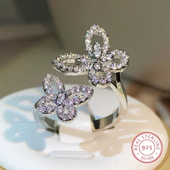 Srebro 925 sterling, Novi dizajn, modni nakit, открывающееся kvalitetan sija prsten s циркониевой leptir, luksuzno sjajan koktel prsten za zurke