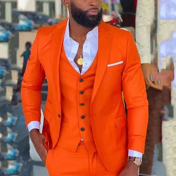 Svijetlo narančasto Odijelo Homme vjenčanicu Tuxedos Business Casual Odijelo Za Muškarce S Nazubljenom Igle 2 kom. (sportska jakna + hlače) Muška Odijela