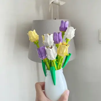 Tulipan je Gradbeni Blok Buket Vječni Cvijet 3D Model Uređenja Doma Cvijet Biljka U Saksiji Skupština Cigle Dječji Blagdanski Darovi