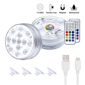 USB Punjiva 13 Podvodno Led Lampa RF Daljinski Upravljač Potopna Lampe RGB Su Ankete Svjetla Za Vaze Večernje Akvarij