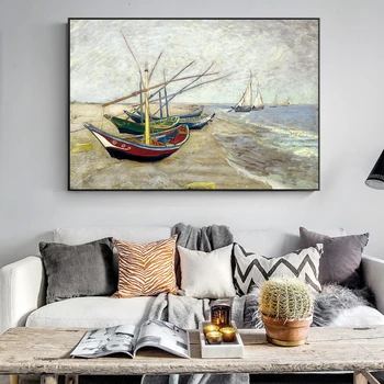 Van Gogh Ribarskih Brodova Na plaži Platnu Slike Reprodukcija Na Zid Morski Pejzaž Umjetničke Grafike Na Platnu Za uređenje Dnevnog boravka