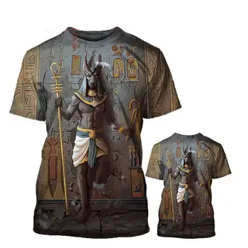 Vintage Muška Odjeća s 3D Ispis Piramide Faraona Anubis je u Starom Egiptu, t-Shirt Оверсайз, Vanjska odjeća, Muška majica Kratkih rukava