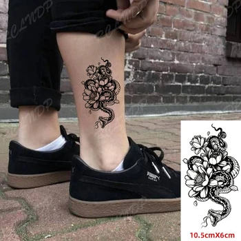 Vodootporne Privremena Tetovaža Naljepnica Crna Mala Strma Zmija Cvijet Flash Tetovaža Lažna Tetovaža Stražnji Ruka Ruka Noga Umjetnost za Žene i Muškarce