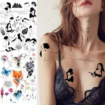 YURAN Ženska Seksualna Geometrijski Ruža Privremena Tetovaža Akvarel Lisica Ptice Cvijet Vodootporan Lažne Tetovaže Tijelo Ruka Tattoo Naljepnice
