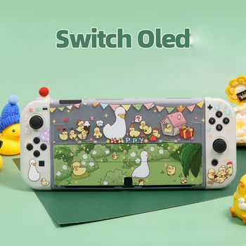 Zaštitna Ljuska Happy Duck Switch OLED Slatka Hard PC Shell sa Mekom Poklopcem Joycon Zaštitna Torbica za Nintendo Switch Oled Case