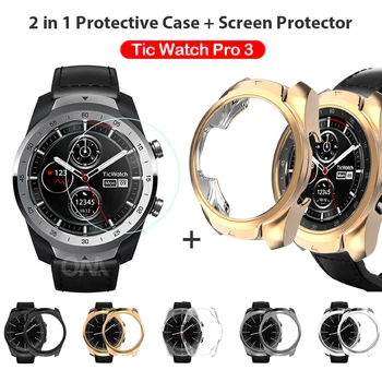 Zaštitna torbica 2 u 1 + Zaštitna folija za ekran za pametne sati Ticwatch Pro 3 Silikonska torbica od kaljenog stakla za Tic Watch Pro 3