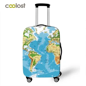 zaštitni pokrov za prtljagu s ispis karte svijeta, elastična zaštita od prašine, torbica za kofer, dodatna Oprema za putovanja, torbica za kolica, torba za 18-32 inča