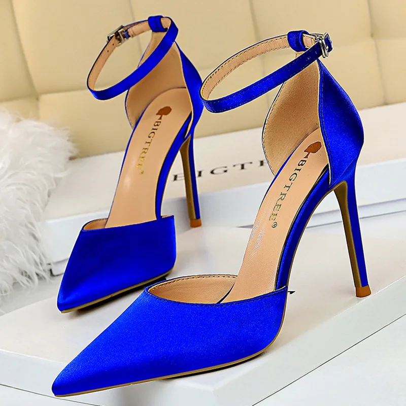 2022 godine Ukusan ženske Sandale s visokim petama od 10 cm, Ženski Vjenčanje Klinac, Fetiš-cipele-brod na ukosnica, plavo-zelene cipele s remenčićima Slika 0