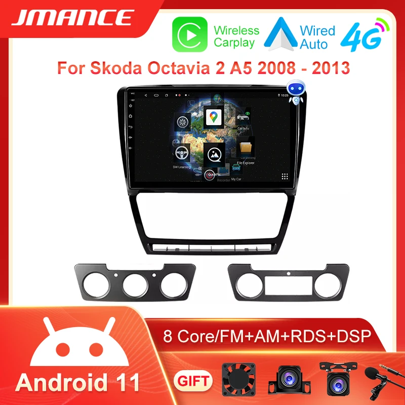 Android 11 Za Škoda Octavia 2 A5 2008-2013 AI Voice 3D Media player DSP CarPlay Авторадио GPS Uređaj Slika 0