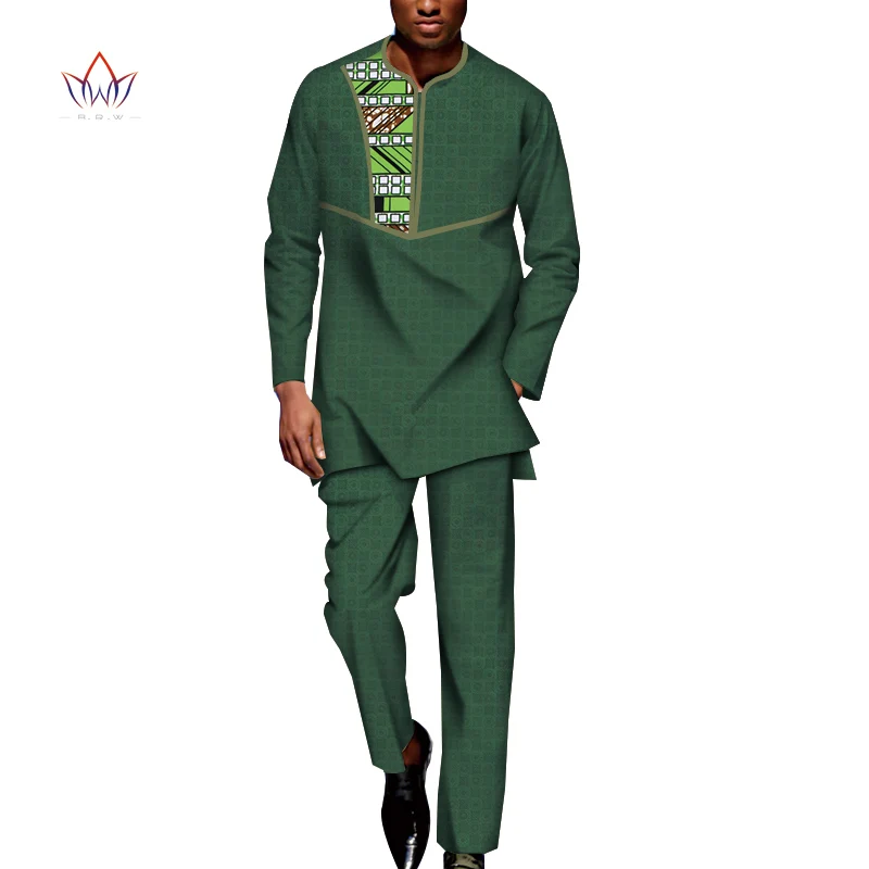 Bazen Riche Gospodo Setove Hlače iz 2 predmeta, Afrička Dizajnerske Odjeće, Afrička Odjeća, Casual Muške Dugi Vrh, Košulje i hlače, Setove WYN1268 Slika 0
