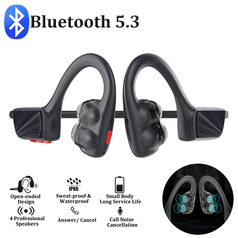 Bluetooth 5.3 Slušalice s Koštane Vodljivosti, Dvostruki Bežične Stereo slušalice s Pokretnim svitka, Otvorene Sportske Vodootporne Slušalice s mikrofonom Slika 0
