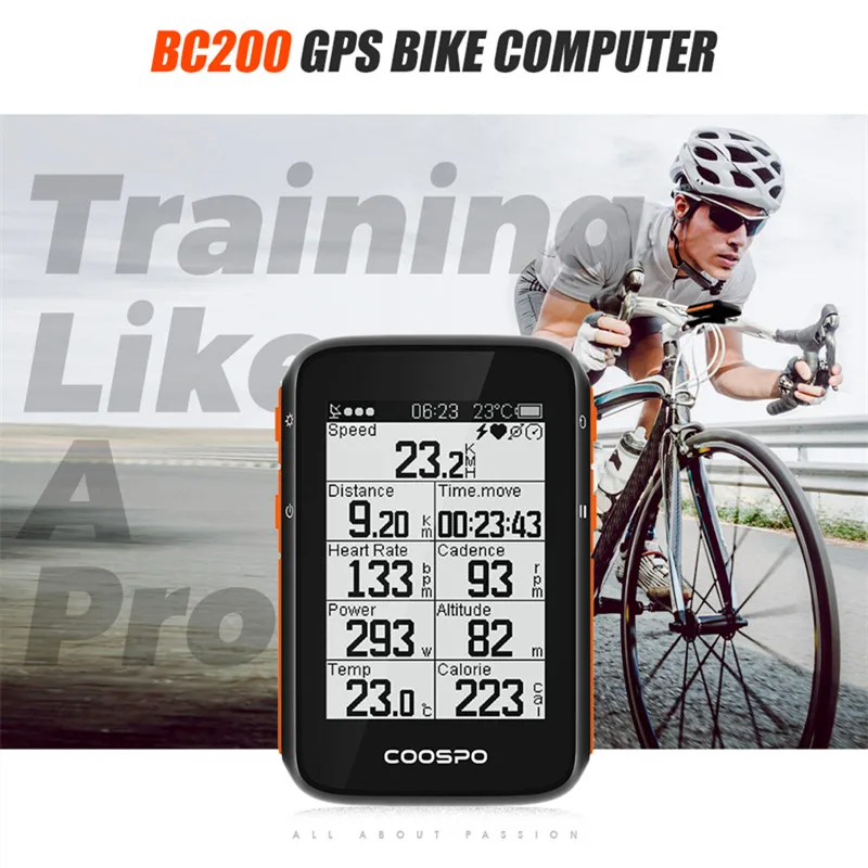 CooSpo 2,4 Inča Bežični Biciklistička Računalo BC200 Ciklus GPS Brzinomjer, Brojač kilometara BLE5.0 ANT + PROGRAM Senzor za Sinkronizaciju Vodootporan s Nosačem Slika 0
