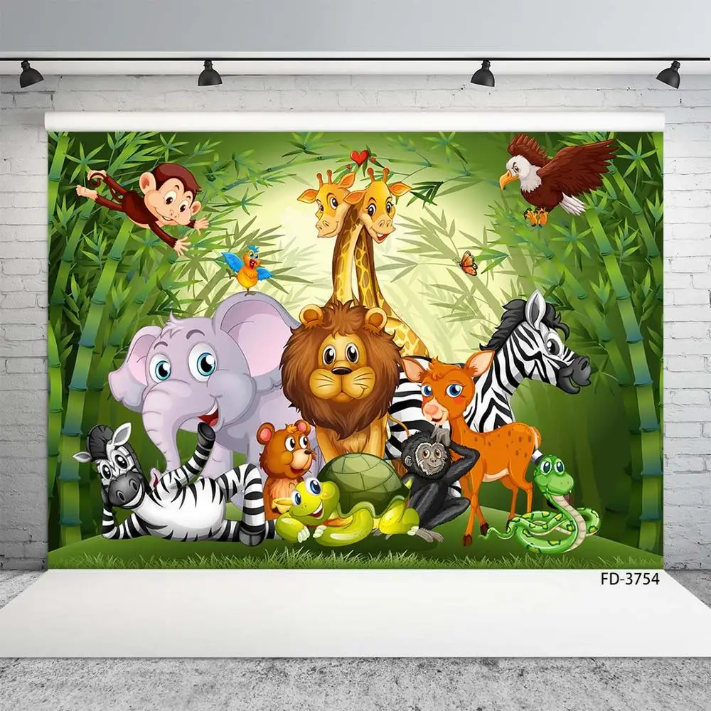 Crtani Film Divlje Životinje Safari Džungla Tema Rođendan Banner Pozadina Dekor Dječji Tuš Dječji Plakat Von Studio Fotografija Rekvizite Slika 0