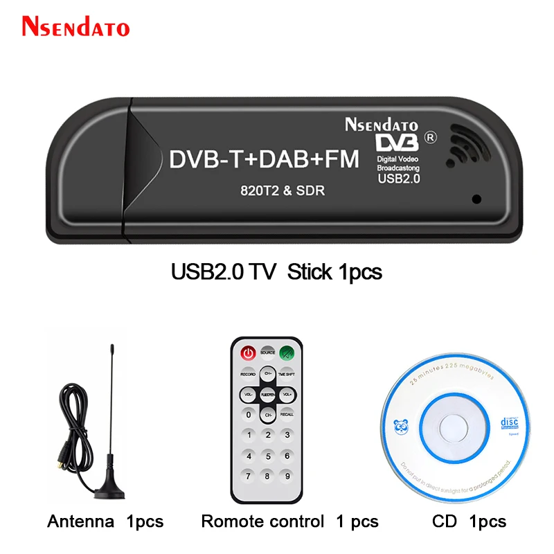Digitalni USB2.0 RTL2832U i R820T2 DVB-T SDR USB TV Stick Tuner (DVB-T) + FM + DAB RTL-SDR TV Prijemnik Ključ s Antenom Za Windows Slika 0