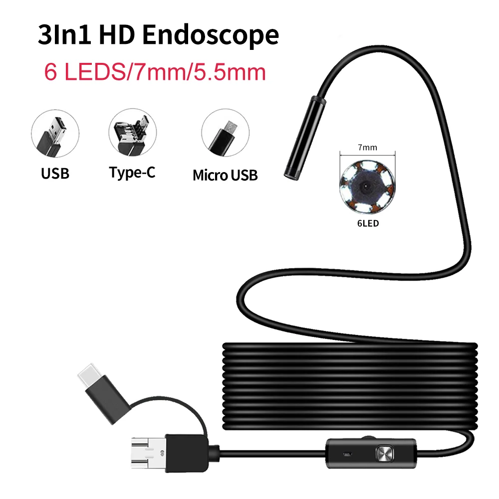Endoskop Skladište mini Vodootporan IP67 Podesivi Mekana Tvrda Žica 6 LED 7 mm Auto-Endoskop Skladište za Android USB Telefon PC Slika 0