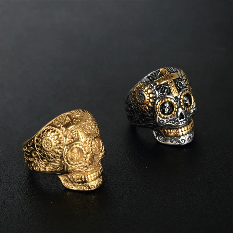 Europski i američki retro prsten s lubanjom od nehrđajućeg čelika, muški prsten od титановой čelika, nakit Slika 0