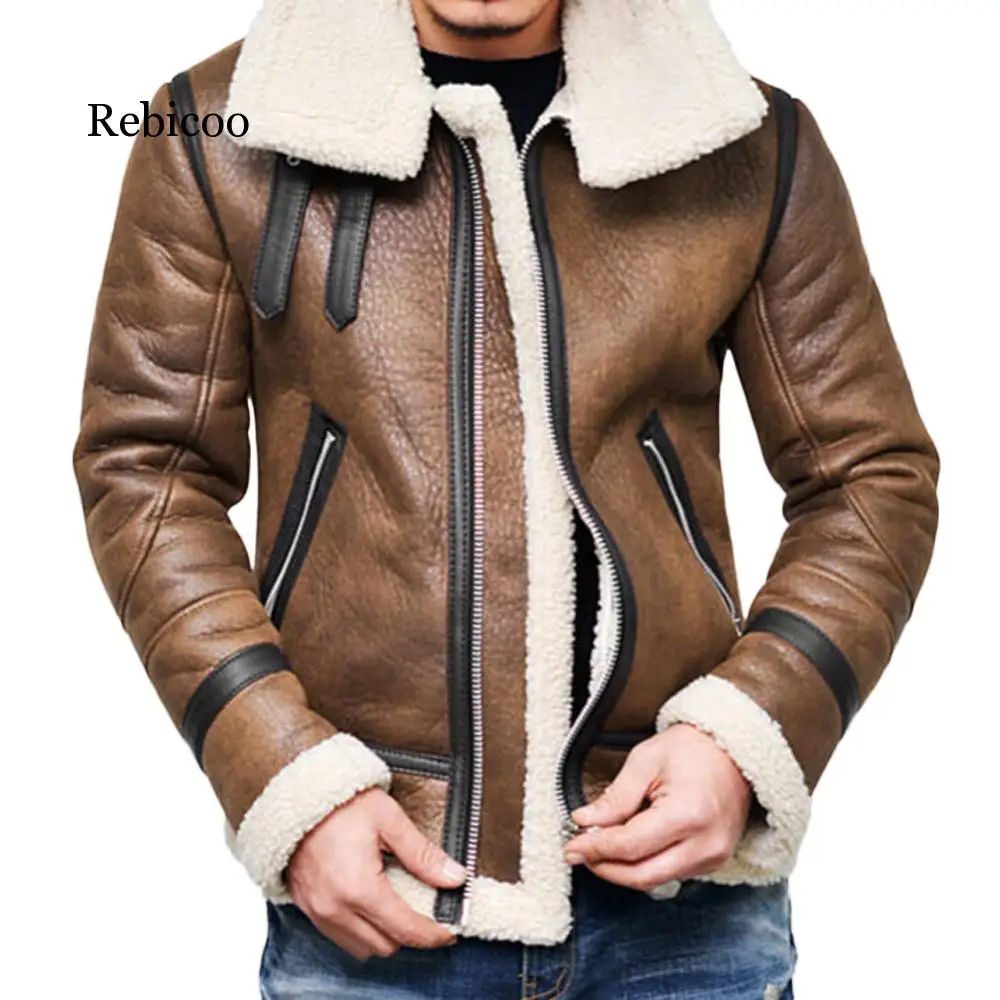 Jesensko-zimska muška jakna od umjetne kože s debelim visokim ovratnikom, toplo krzno obloge, kaput na munje s lapels, jakna 2019 Slika 0