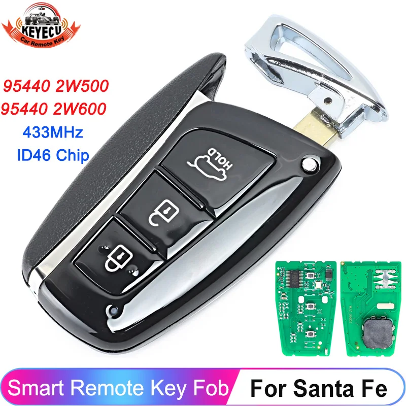 KEYECU 3 Tipke Smart Remote Auto Privjesak 433 Mhz ID46 Čip 95440 2W500/95440 2W600 Za Hyundai Santa Fe 2012 2013 2014 2015 Slika 0
