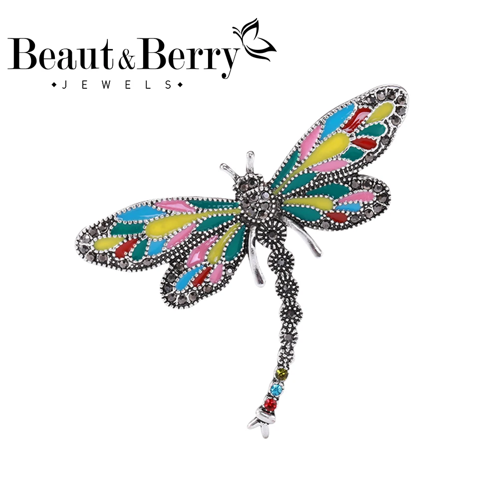 Ljepota i Jagoda Emajl Boja Crystal dragonfly Broš Insekt Broš Igle Za Žene Nakit Poklon Slika 0