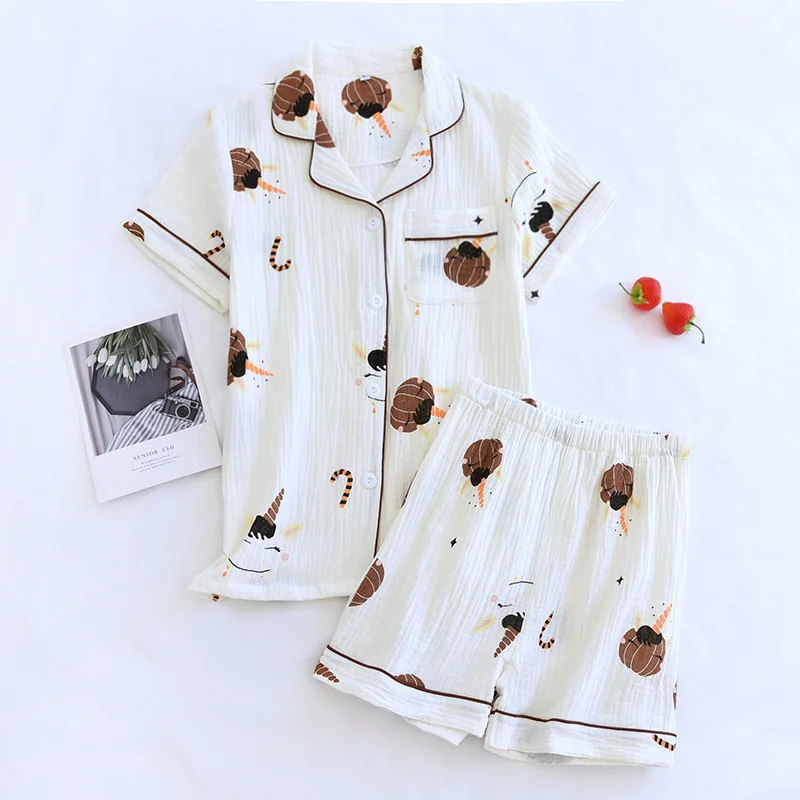 Ljetna nova japanska пижама kratkih rukava, kratke hlače od dva predmeta, ženska хлопковая креповая slatka nova kućna odjeća, free kit, пижама ženska Slika 0
