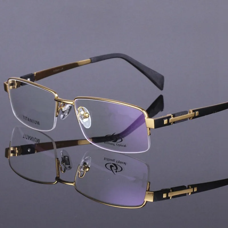 Nove Muške Elegantne Naočale Od Čistog Titana s Pola Okvir, Modne Muške Naočale, Kvalitetna Klasična Optička Okvira za muškarce Slika 0