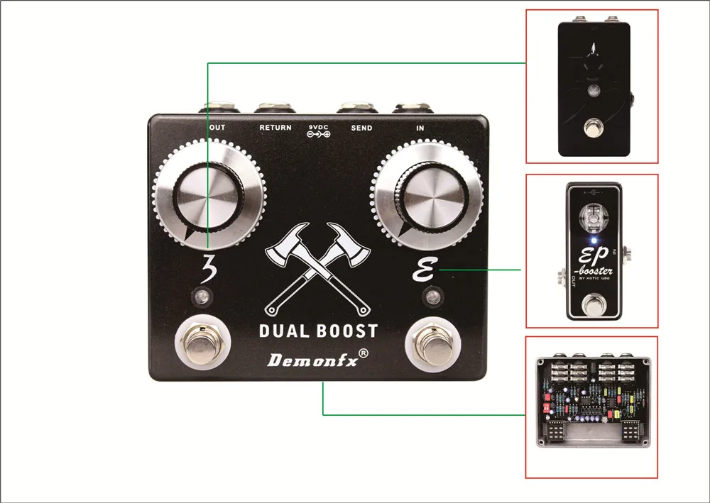 NOVI high-end dual servo Demonfx 3 Boost i E Poticaj u jedne pedale s petljom FX za pedale i efekte za gitare Slika 0
