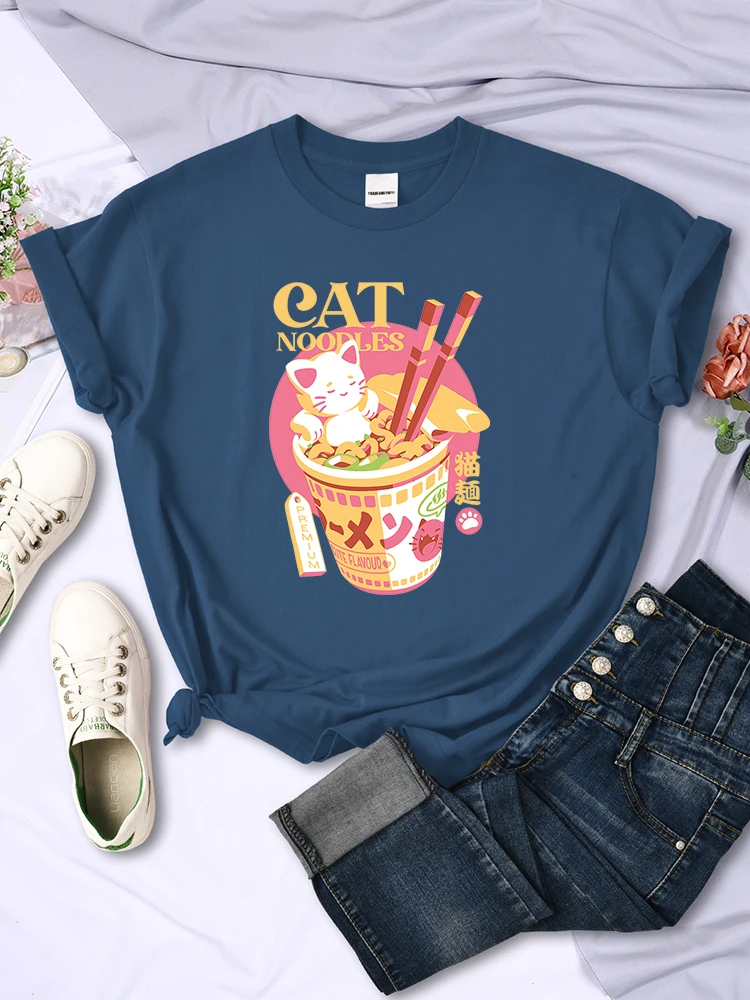 permium mačka moodles, Ženska t-Shirt s po cijeloj površini Kawai, Majice u hip-hop stilu Харадзюку, Modne Meke Majice, Prozračna Ulične Majice, Ženske Slika 0