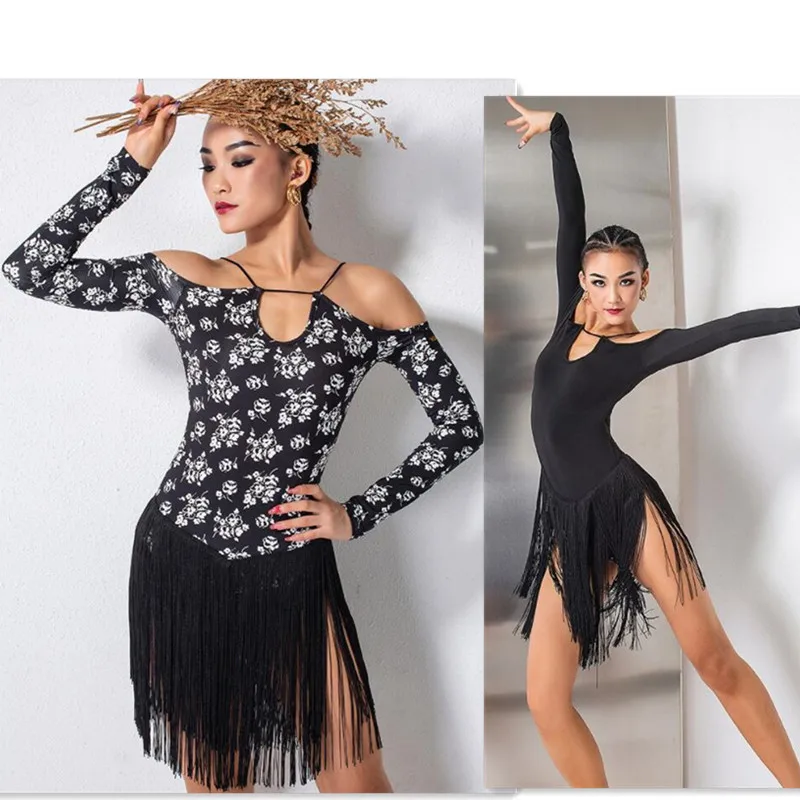 rese latinski ples haljina za odrasle mlađi latinskoameričkih plesova Latinskoj haljina s prorezom haljina salsa бачата jive haljinu s cvjetnim ispis Haljina W21A179 Slika 0