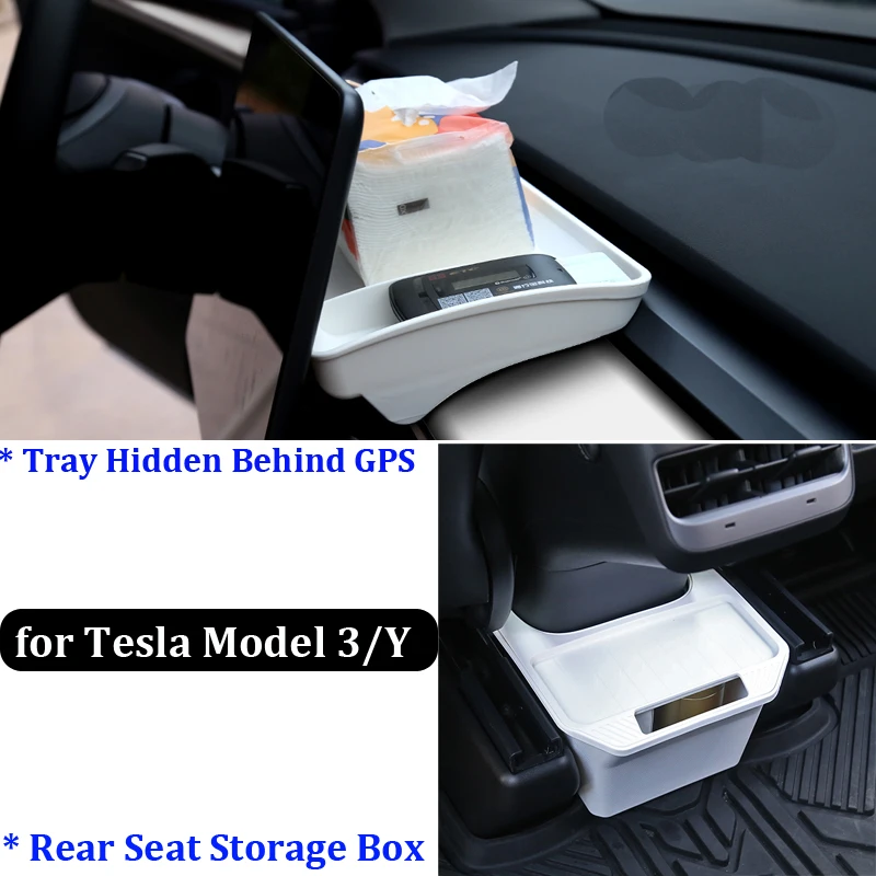 Skriven Iza ekrana GPS Ladica Za Pohranu Tesla Model Y 3 Organizator Stražnjeg Sjedala Kutija MLA Interijera Pribor Držač Za Telefon Slika 0