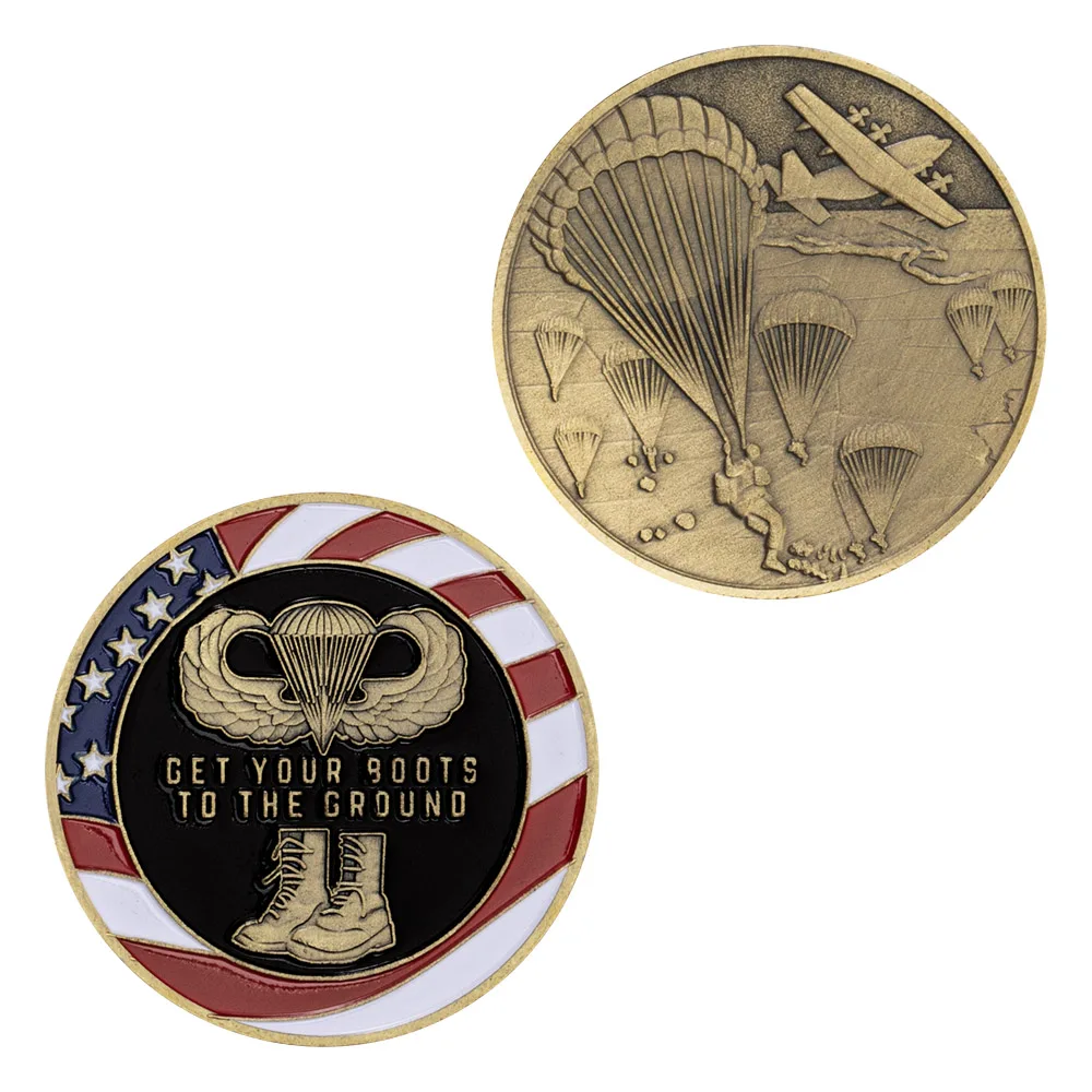 Suvenir novčić 82-og airborne division SAD-u, novac je s Brončanim premazom, опускай cipele na Zemlju, naplativa novčić-poziv Slika 0
