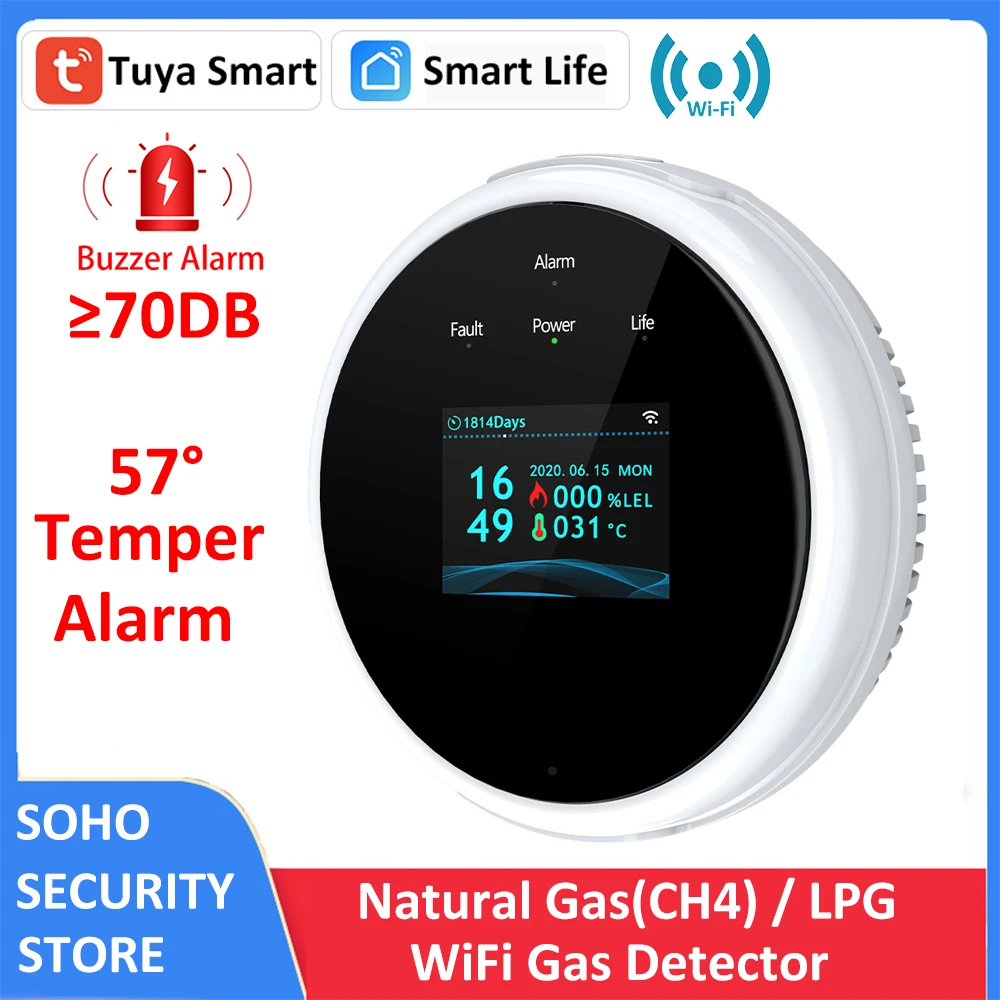 Tuya Smart WiFi CH4 Curenje PLINA LPG Pukotina Vatre Temperatura Topline 70 db Detektor Alarm Senzor Scene Postavljanje Modula Ventila Slika 0