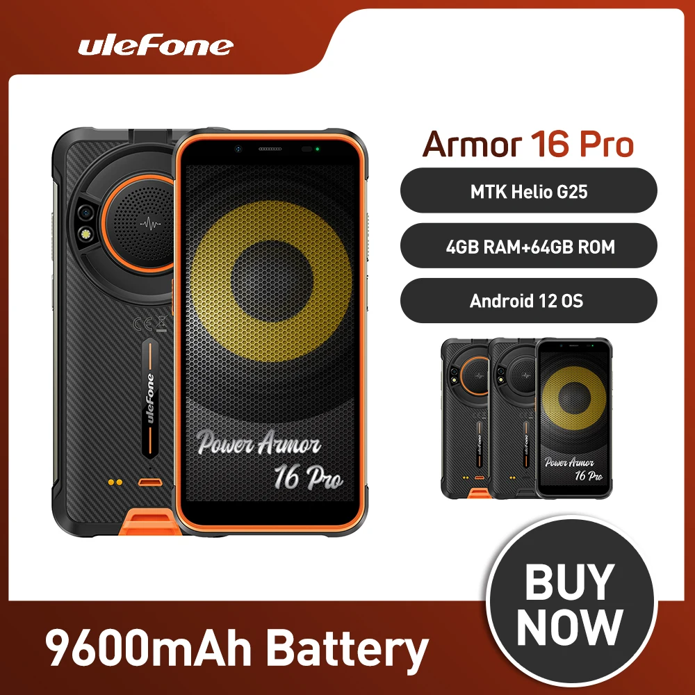 Ulefone Power Armor 16 Pro Globalni Solidne Vodootporan Smartphone 2,4 G / 5G WiFi 9600mAh Android 12 NFC Robustan telefon Slika 0