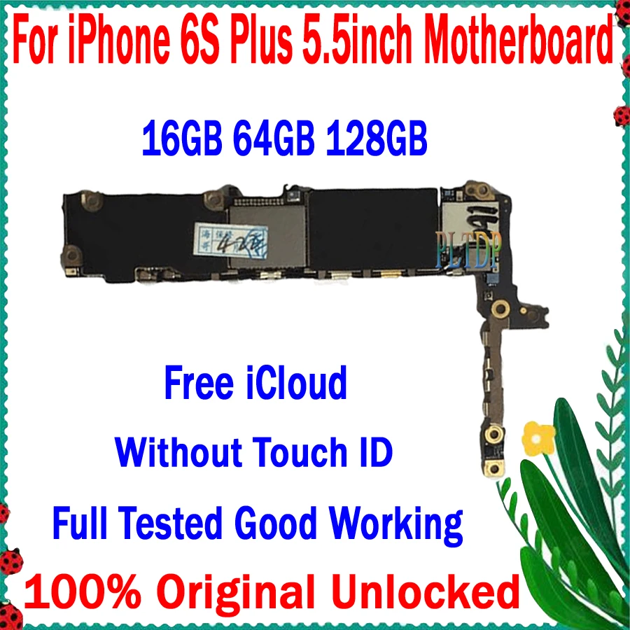 100% Original Za iPhone 6S Plus Matična ploča u Potpunosti otključan 16 GB, 64 GB I 128 GB, sa/Bez Touch ID Besplatno puzzle naknada icloud Dobar posao Slika 1