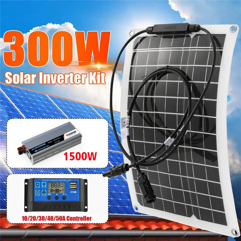 1500 W Komplet Solarni Sustav Napajanja Punjač 300 W Solarni Panel za 10-60A Kontroler punjenja Puna Generiranje električne Energije Kućna Mreža Kamp Slika 1